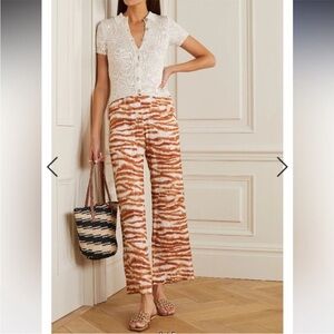 cult gaia stacie zebra print orange cream silk blend high waist trouser pants